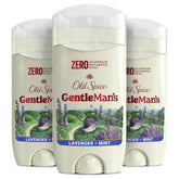 Old Spice GentleMan's aluminum-free deodorant bottle on counter with lavender mint scent