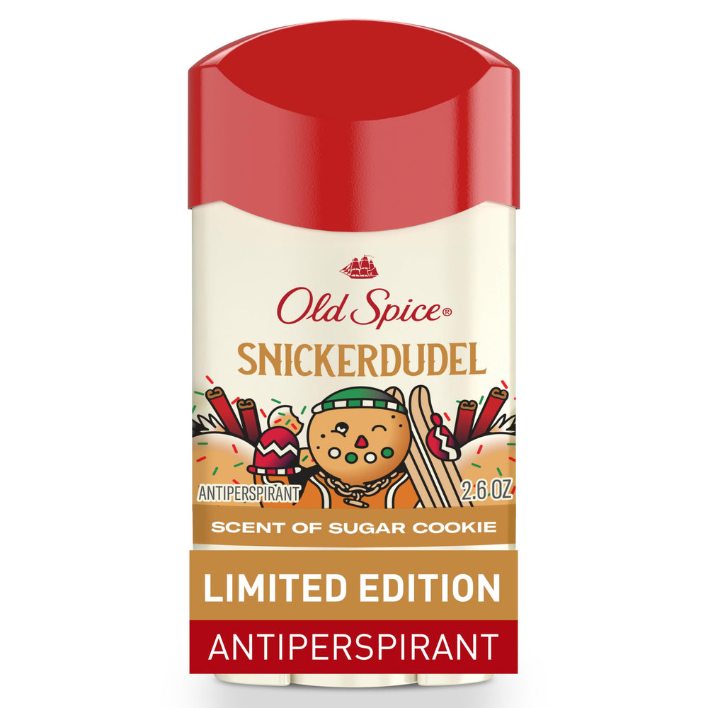 Old Spice Snickerdudel deodorant stick for all-day holiday freshness.