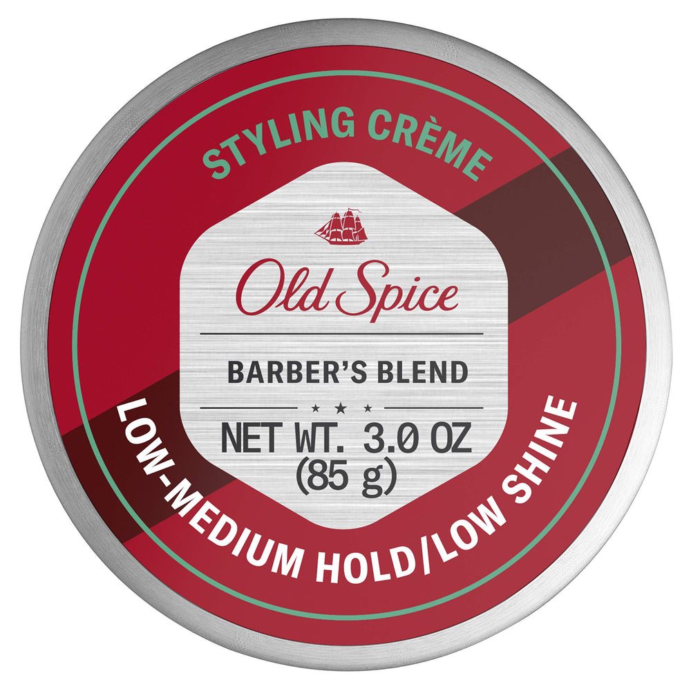 Old Spice Mezcla del Barbero: envase de 3 oz mostrando crema para peinado ligero y natural.