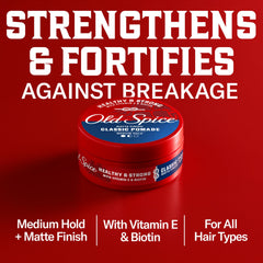Old Spice pomada fijación media para peinados equilibrados.
