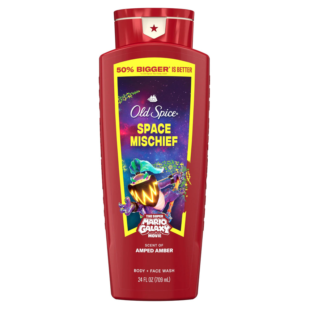 Old Spice Space Mischief bottle front showing bold branding for daily wash