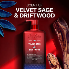 Old Spice Spice Alchemist Velvet Sage Driftwood detalle de la etiqueta frontal.