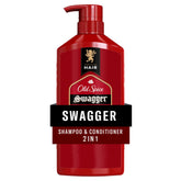 Old Spice Swagger 2in1 bottle with cedarwood lime scent for fuller-looking hair.