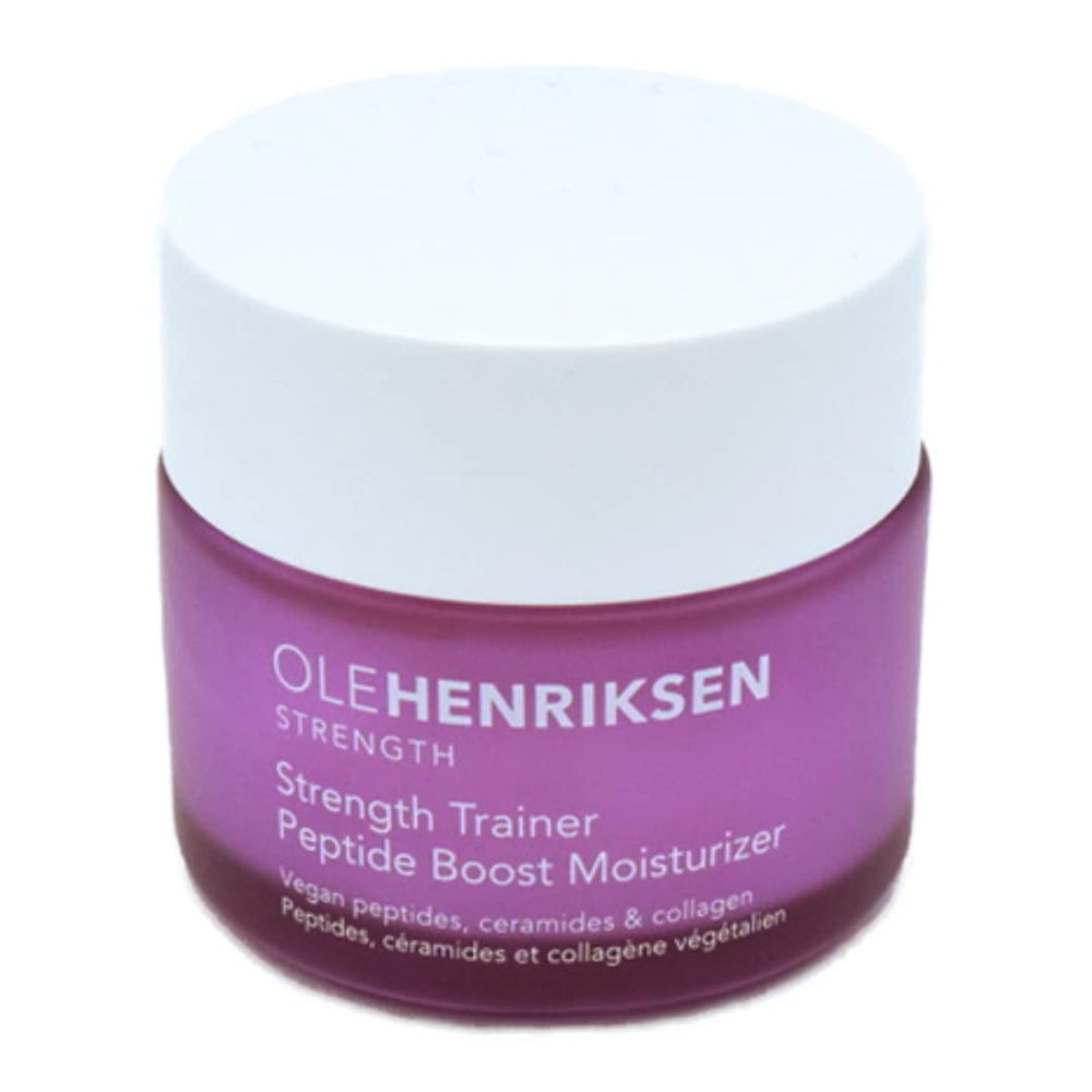 Ole Henriksen Strength Trainer Peptide Boost moisturizer bottle, dual jars for instant hydration.