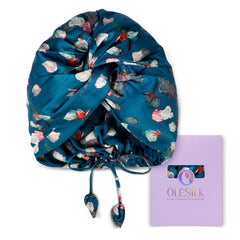 OLESILK silk bonnet with adjustable fit for secure night wear, preventing tangles.