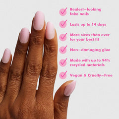 Olive & June Instant Mani iridescent-pink nails add chic shimmer to any look