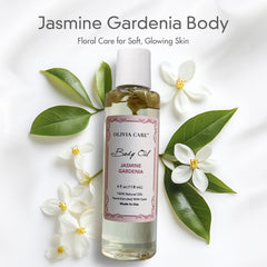 Olivia Care Jasmine Gardenia textura del aceite, absorción rápida para piel sensible.
