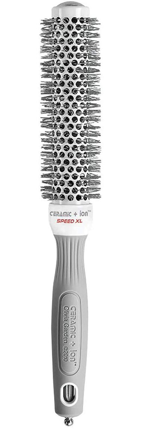 Olivia Garden Ceramic + Ion Speed XL brush angled view, ideal for a quick salon-style blowout.
