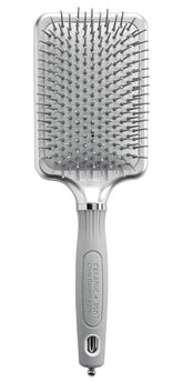 Olivia Garden Ceramic + Ion XL Pro brush with a large silver paddle for smooth, shiny hair.