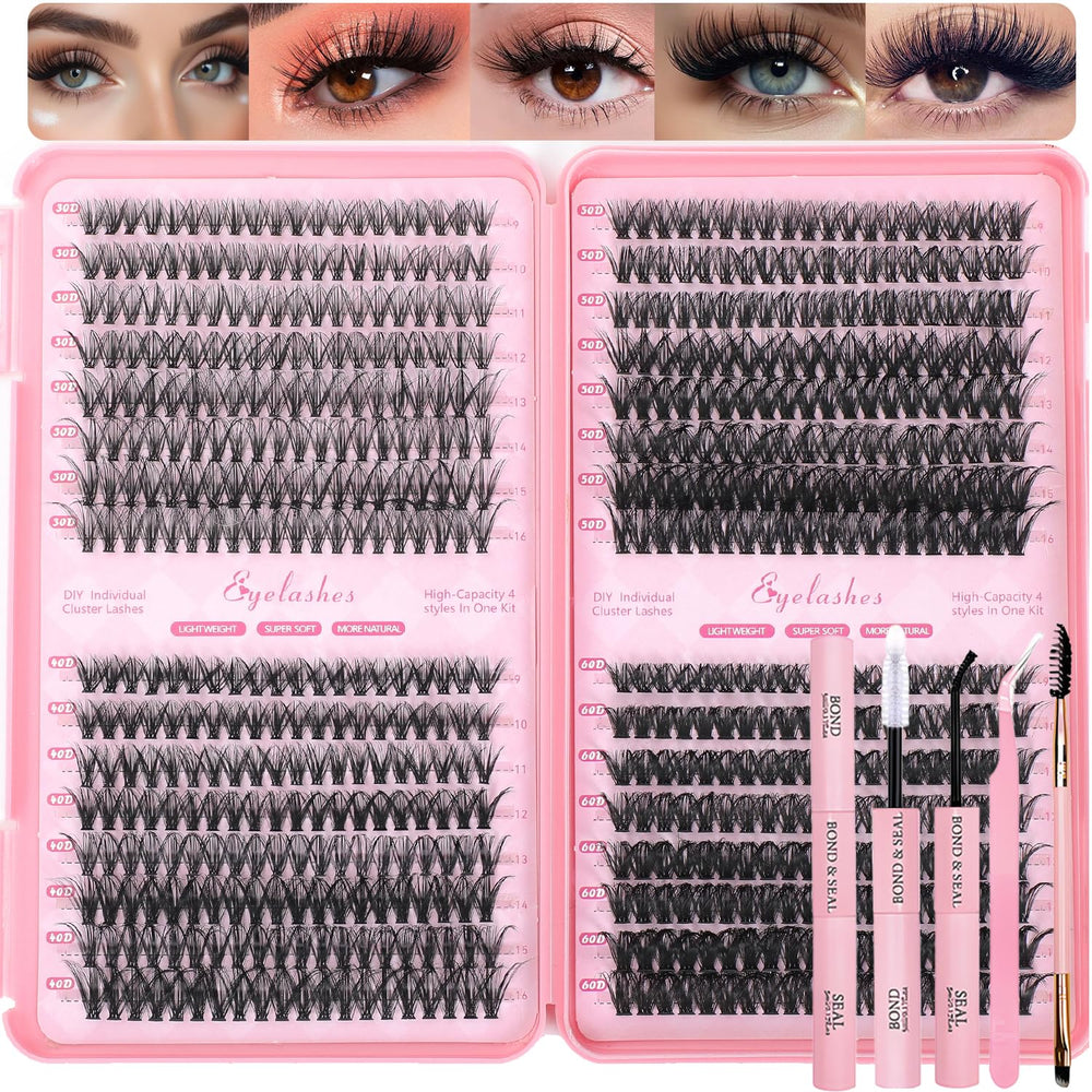 OLLAVO Lash Clusters Kit packaging image displaying full set and tools for DIY extensions