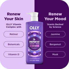OLLY Body Wash textura cremosa en contacto con la piel.