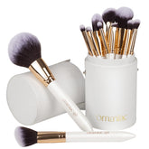 OMANIAC makeup brush set with pearlescent wood handles for precise application