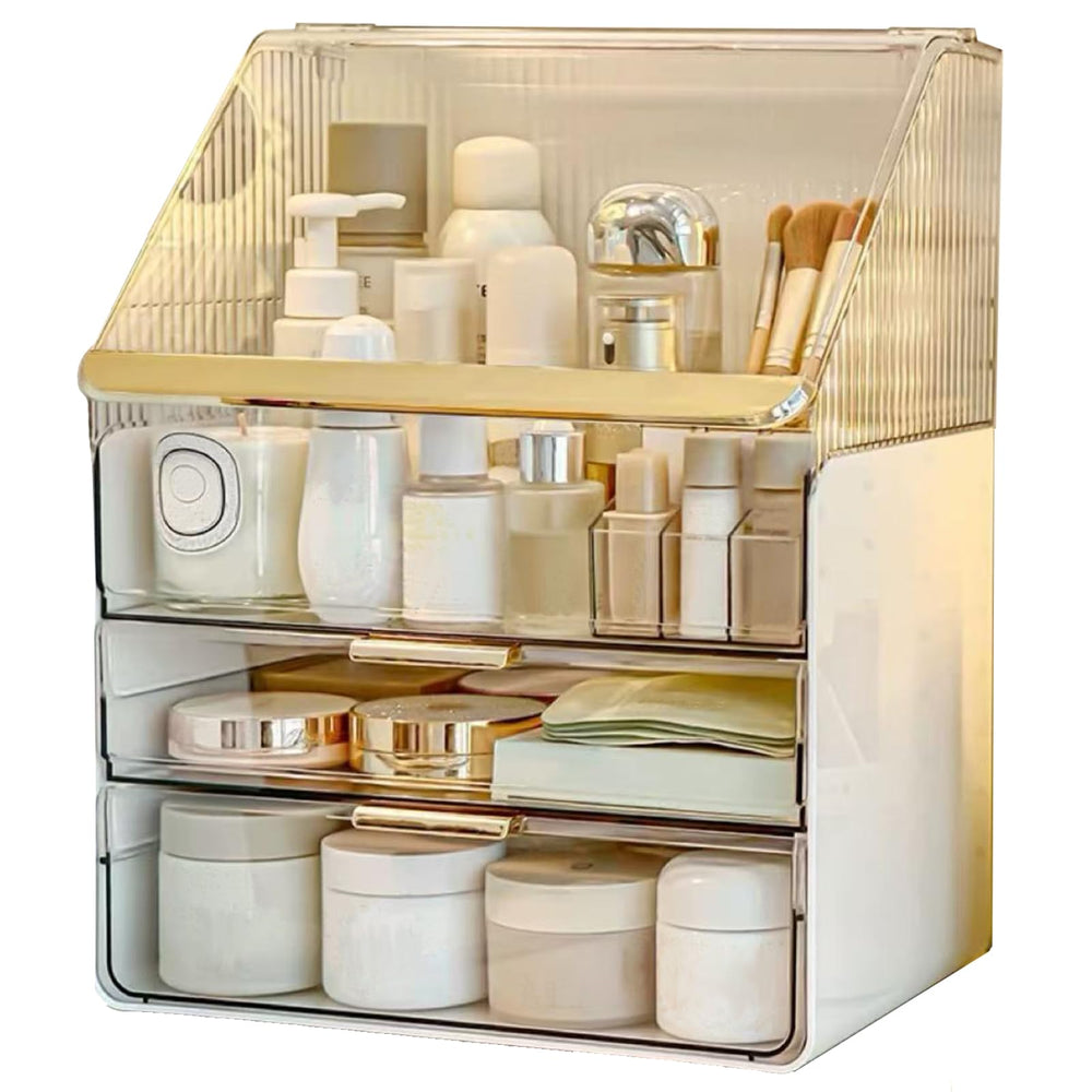 Omeily large makeup organizer front view with clear cover for easy visibility