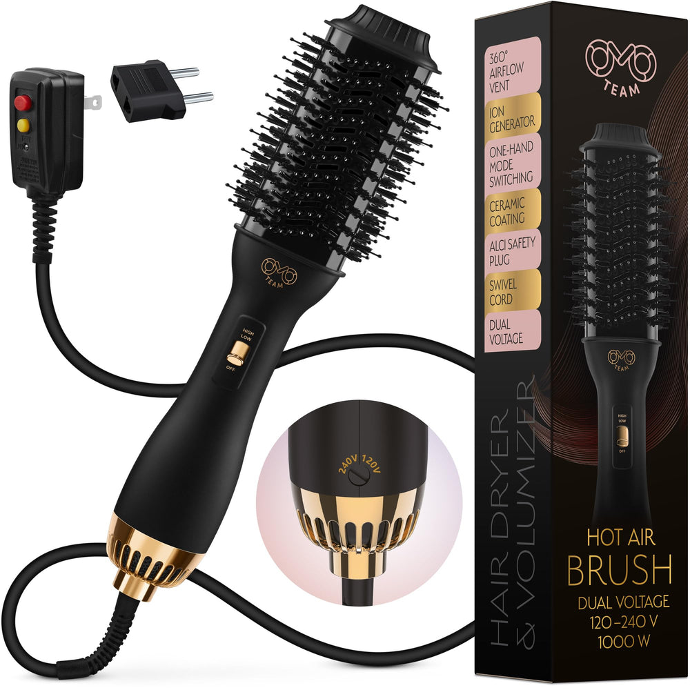 OMOteam manual dual-voltage dryer brush with 360-degree airflow for fast styling on the go