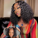 Omswet curly bob wig with 14-inch closure shows natural hairline and full volume.