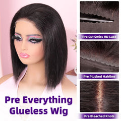 Omswet skinlike HD lace bob wig detail for seamless blend and breathability
