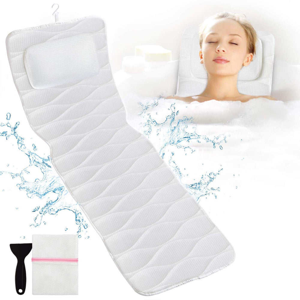OMYSTYLE full body bath pillow front view with 21 suction cups for stable tub use