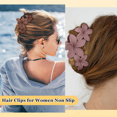 Ondder large matte claw clip in brown blends with outfits and holds hair.