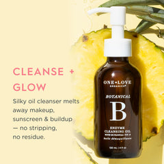 One Love Organics cleansing oil texture pour shows silky application for double cleansing.