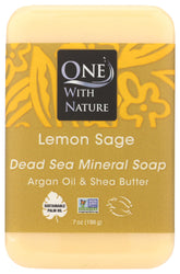 One With Nature Jabón Limón Salvia, barra frente, aroma cítrico para limpieza diaria