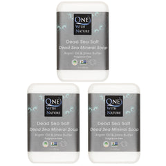 One With Nature Jabon Sal Mar Muerto 7oz 3-pack, empaque práctico para uso diario