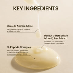 ONGREDIENTS Skin Barrier Calming Lotion highlights 9-Peptide Complex for a stronger moisture barrier.