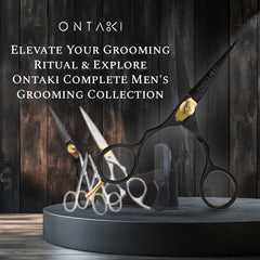 ONTAKI beard scissors with ergonomic finger rest for natural control
