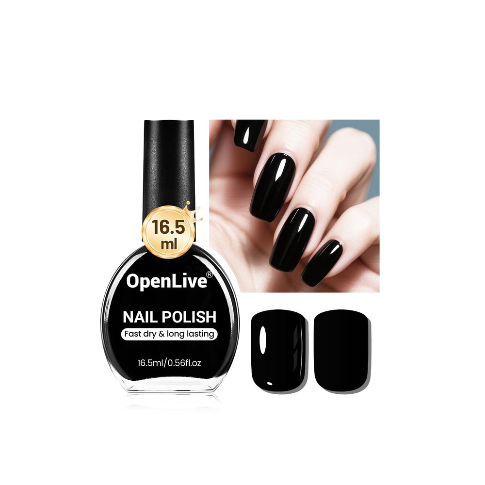 OpenLive black nail polish bottle with glossy finish for chic at-home manicures