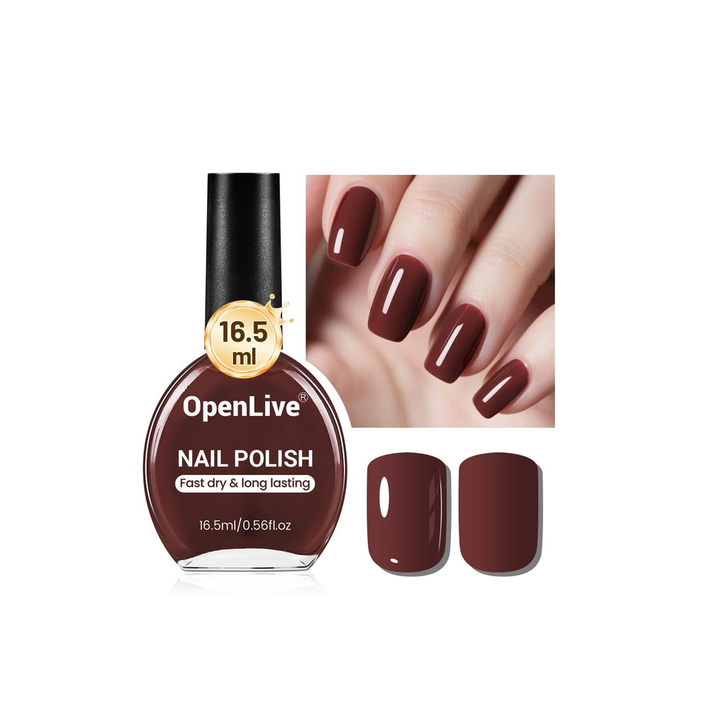 OpenLive brown nail polish bottle showcasing the 16.5ml size for multiple at-home manicures.