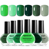OpenLive Green Nail Polish 6pc set palette showcasing versatile neutrals for every season.
