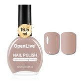 OpenLive light brown nail polish bottle shows a calm grayish shade for versatile manicure.
