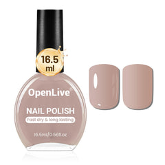 OpenLive light brown nail polish bottle shows a calm grayish shade for versatile manicure.