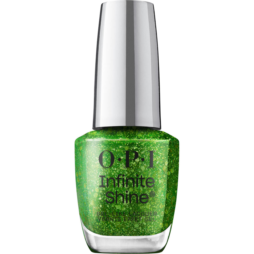 OPI Infinite Shine CelebrATE That: botella con brillo verde jelly para un acabado duradero.
