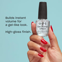 OPI Gel Plump Top Coat, brillo alto que realza el color de tus uñas.