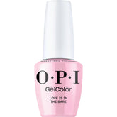 OPI GelColor Love is in the Bare bottle closeup; sheer pink shade for natural nails.