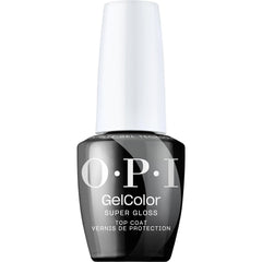 OPI GelColor Super Gloss Top Coat bottle close-up showing long-lasting, brilliant shine
