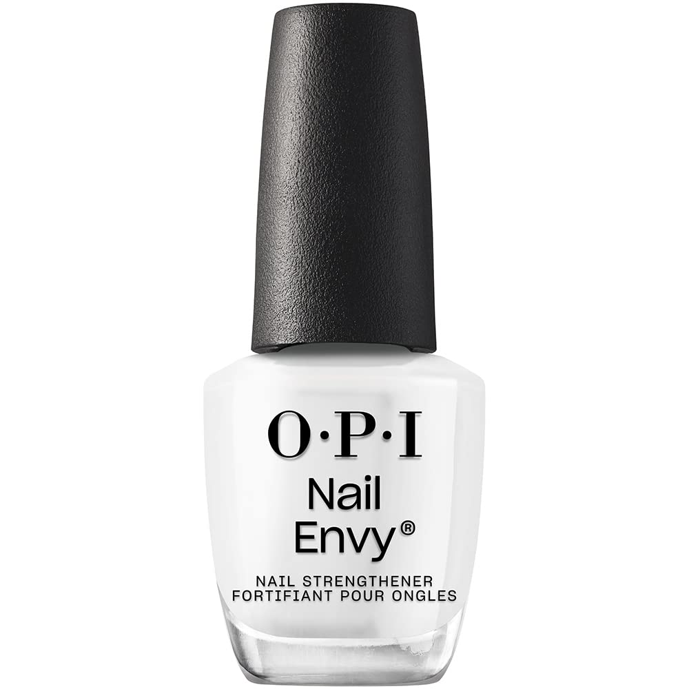 OPI Nail Envy Alpine Snow bottle close-up showing vegan nail strengthening formula.