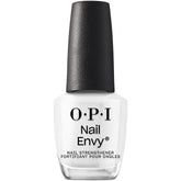 OPI Nail Envy Alpine Snow bottle close-up showing vegan nail strengthening formula.