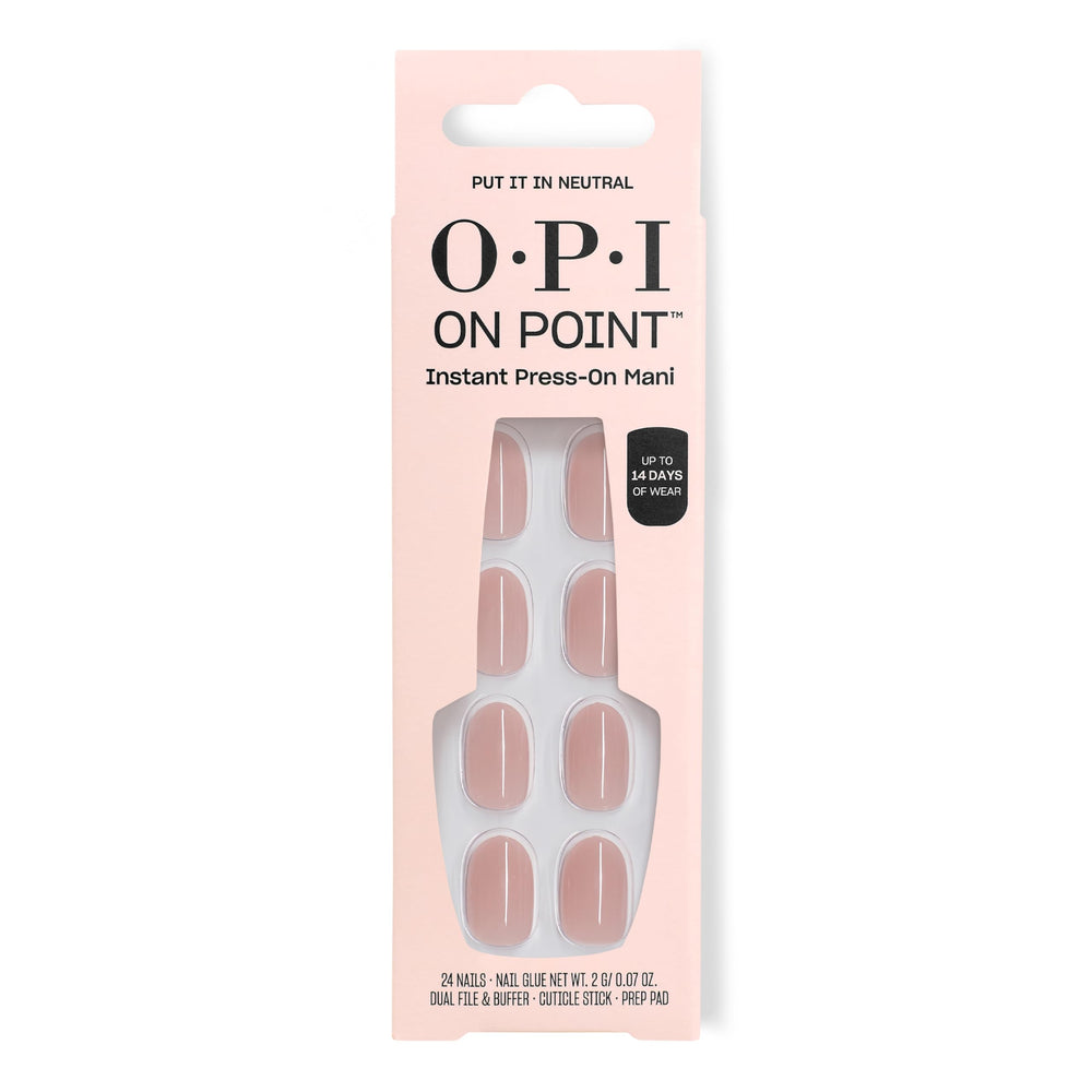 OPI On Point Put it in Neutral nails set close-up showing soft nude beige pink
