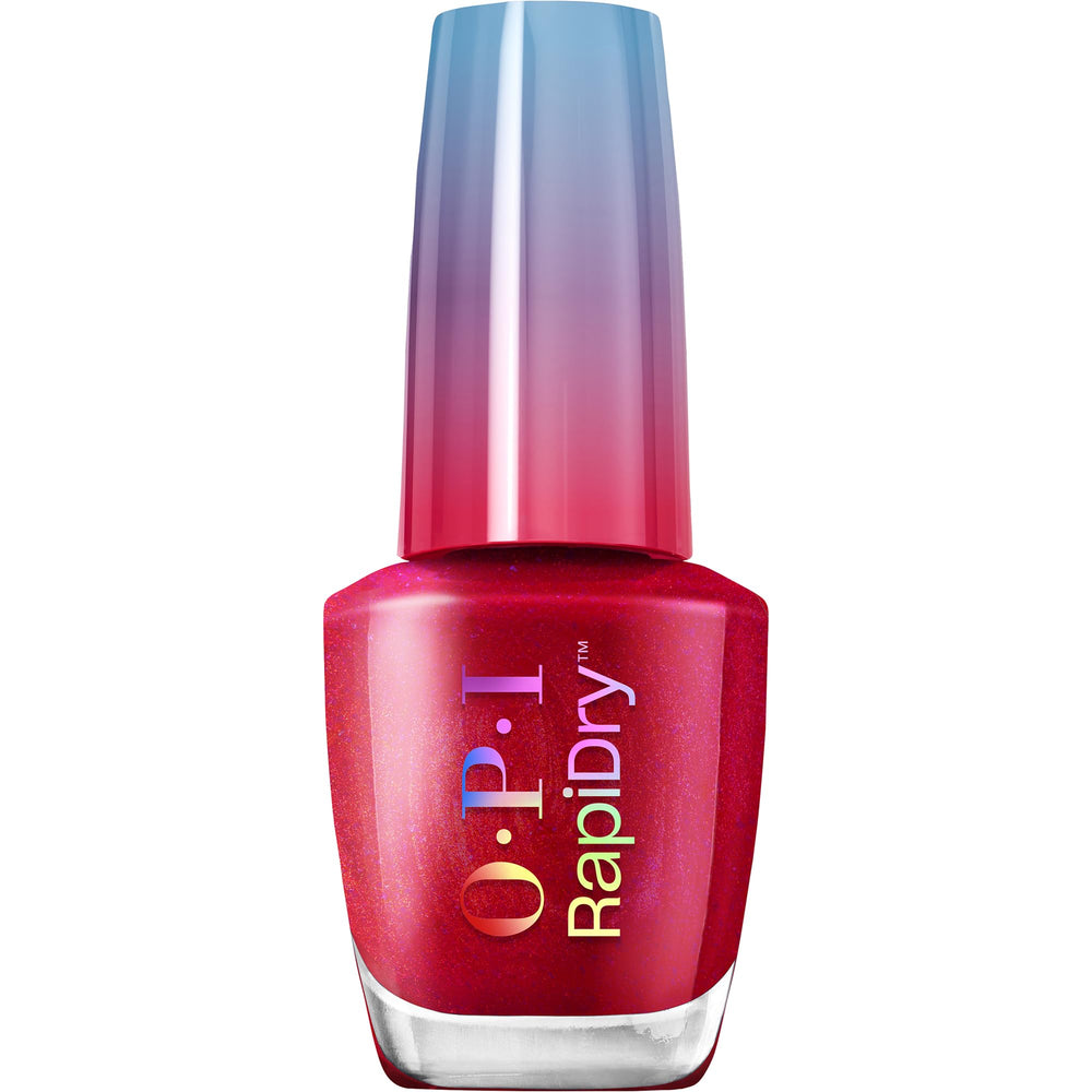 OPI RapiDry Ring the Alarm: botella de esmalte con tono rojo brillante y secado rápido
