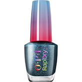 OPI RapiDry, bote de esmalte azul metalizado, color duradero y llamativo.
