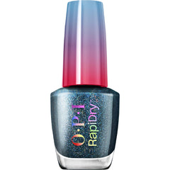 OPI RapiDry, bote de esmalte azul metalizado, color duradero y llamativo.