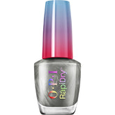 OPI RapiDry: botella plateada, brillo intenso y secado rápido.