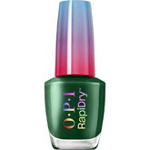 OPI RapiDry botella verde oscura, crema intensa para un look profundo y duradero.