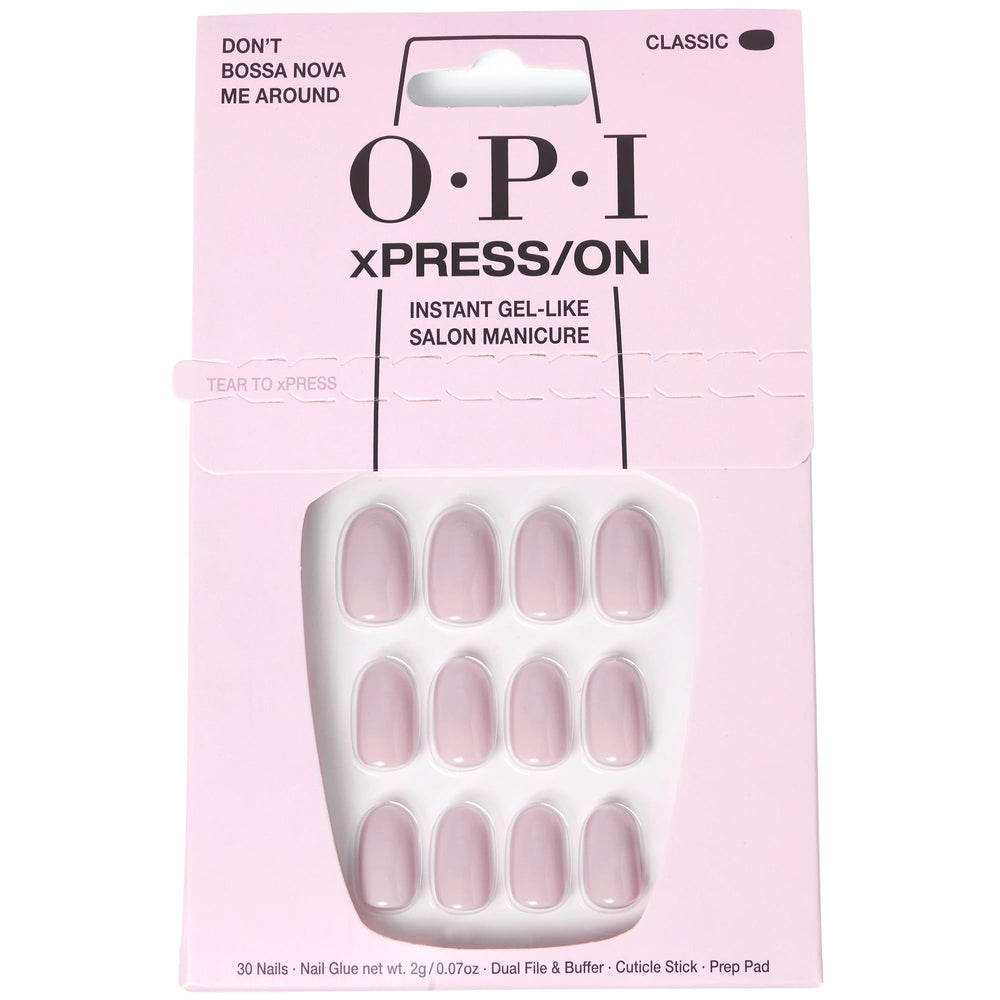 OPI xPRESS/ON Don’t Bossa Nova Me Around, uñas cortas redondas, apariencia natural para diario