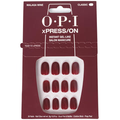 OPI xPRESS/ON Malaga Wine, uñas cortas rojas, duración de hasta 14 días