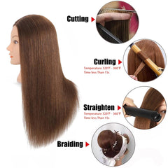 Opini brown-color mannequin head ready for real-world hairstyling demonstrations.