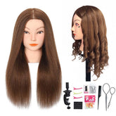 Opini real-hair mannequin head with 180% density for styling practice.