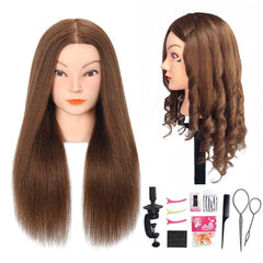 Opini real-hair mannequin head with 180% density for styling practice.