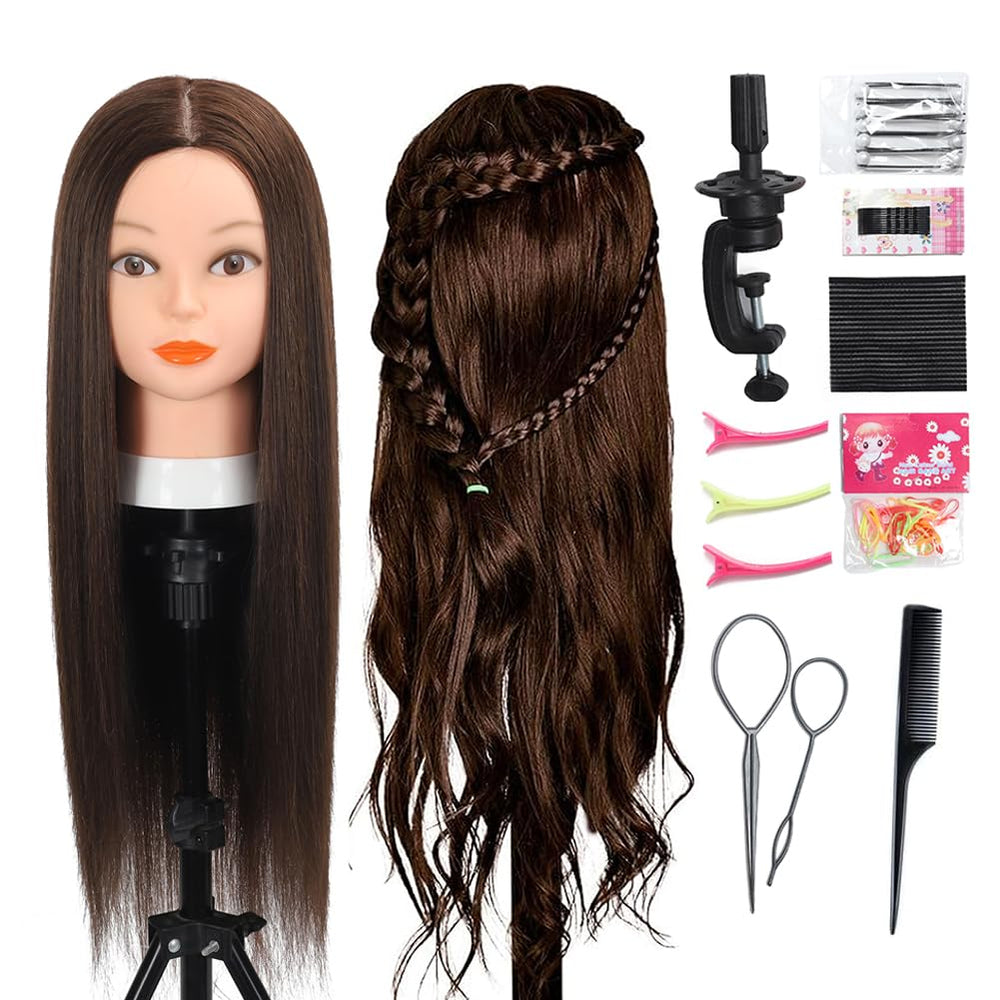 Opini real hair mannequin head 26-28 inches for versatile styling practice.